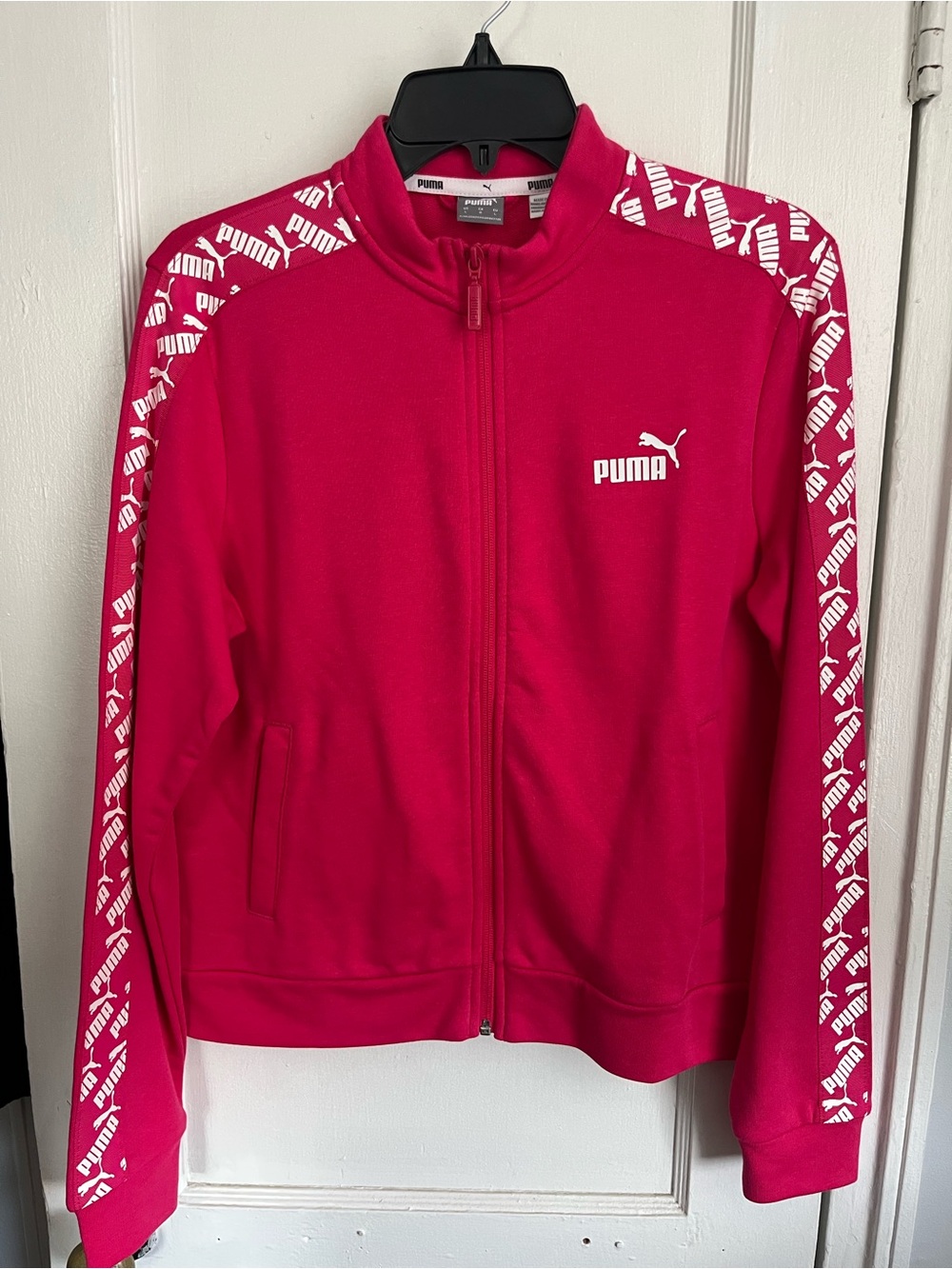 Puma Women's Hot Pink Full-Zip Bomber Jacket with Logo Tape